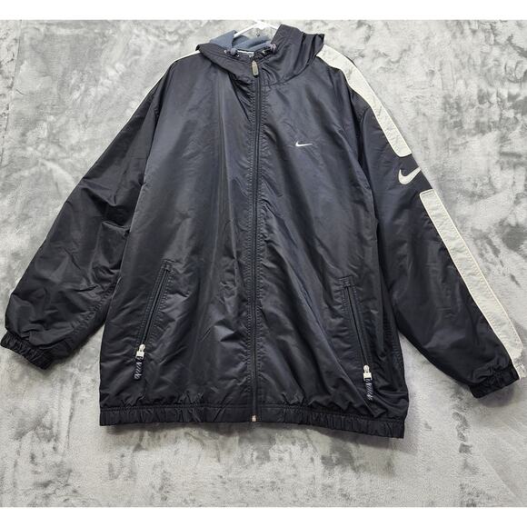 VINTAGE Y2K Nike Jacket Mens XXL Black Full Zip Puffer Windbreaker Streetwear - Picture 1 of 16
